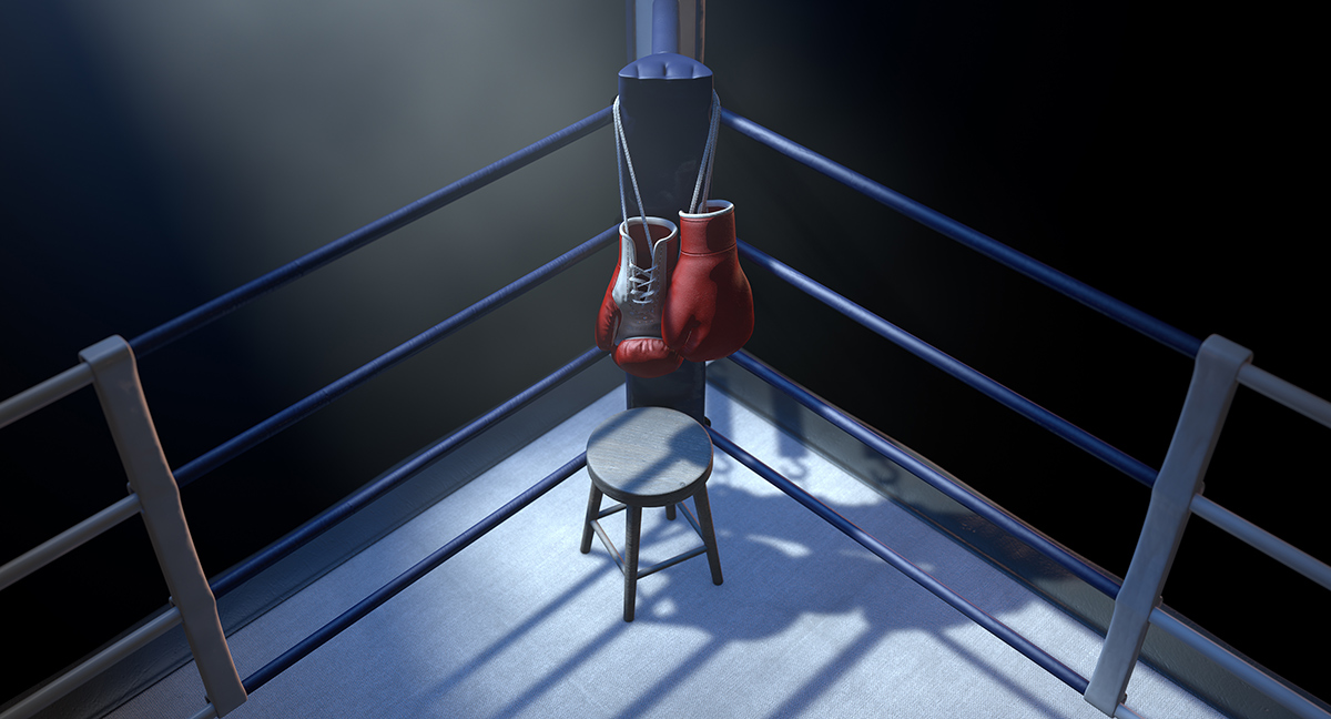 Boxing corner and boxing gloves hanging