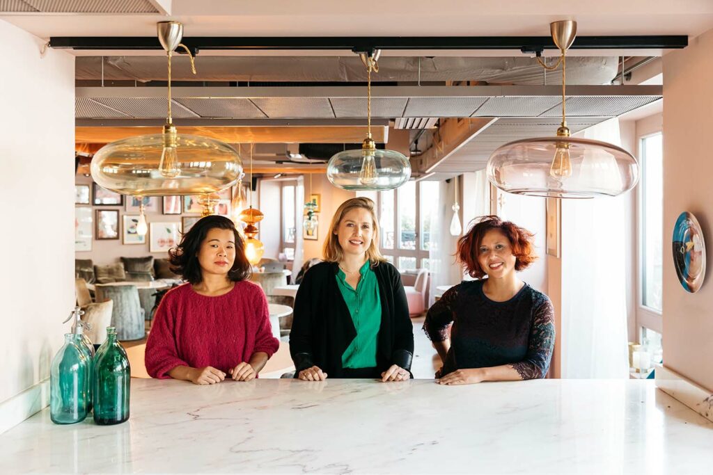 Photo of Hélène Xuan, Caroline Mac Naughton and Miora Ranaivoarinosy, co-founders of the Caring Company Project.