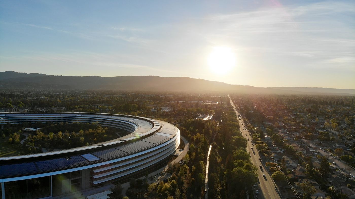 View of Apple Park in Cupertino, California, US