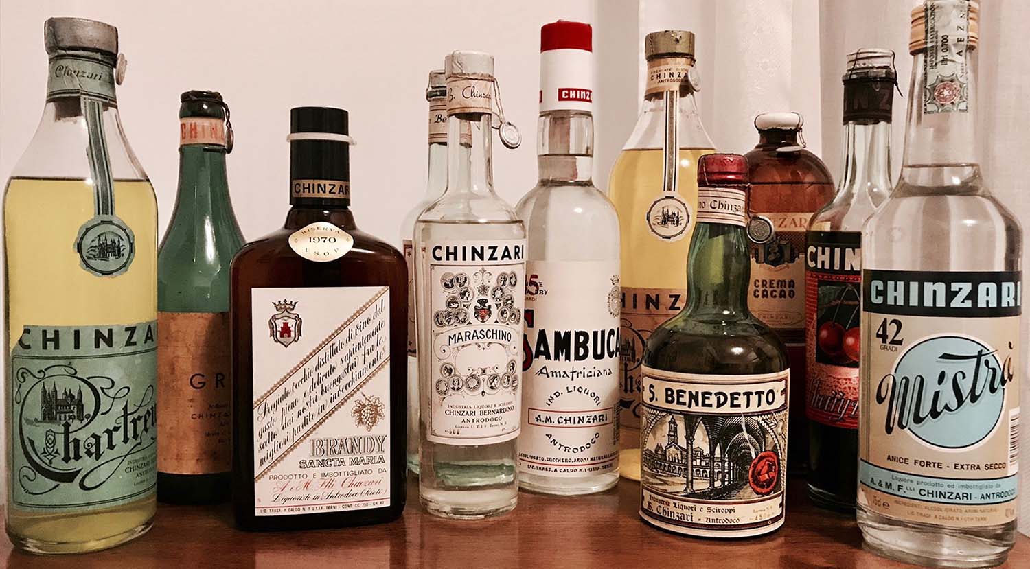 Bottles of Chinzari, Italian family business and producer of fine liqueurs.