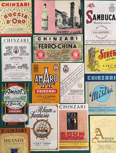 Labels from Chinzari, Italian family business and producer of fine liqueurs.