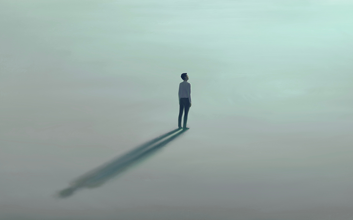 Lonely young man with the light. painting illustration, © Jorm Sangsorn / Shutterstock