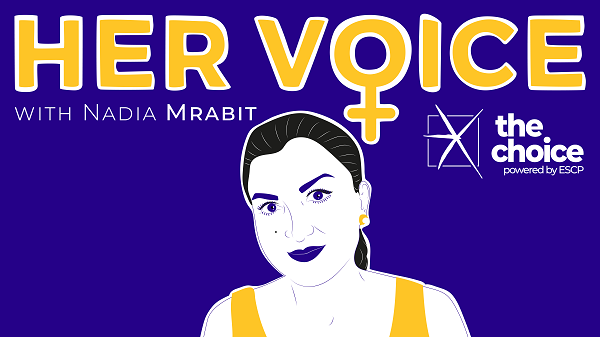 Illustration of the first guest for Her Voice season two, ESCP alumna Nadia Mrabit