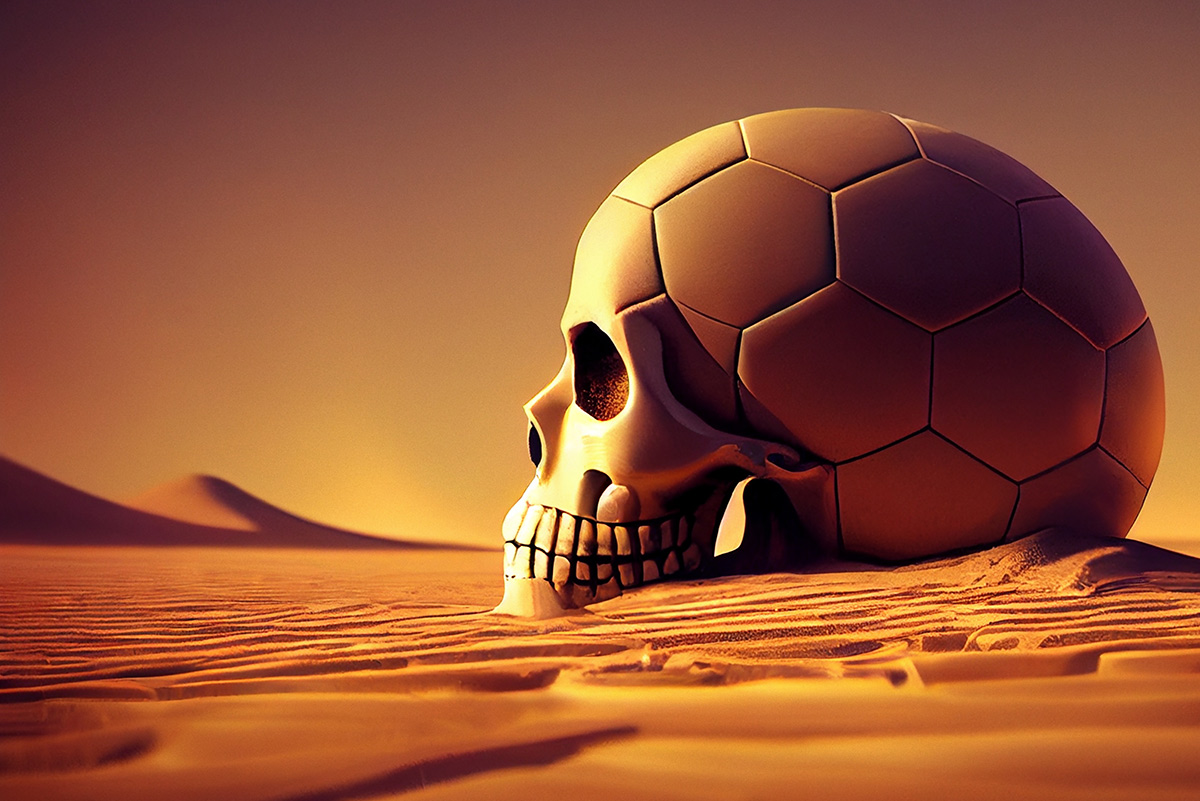 Football-shaped skull in the desert.
