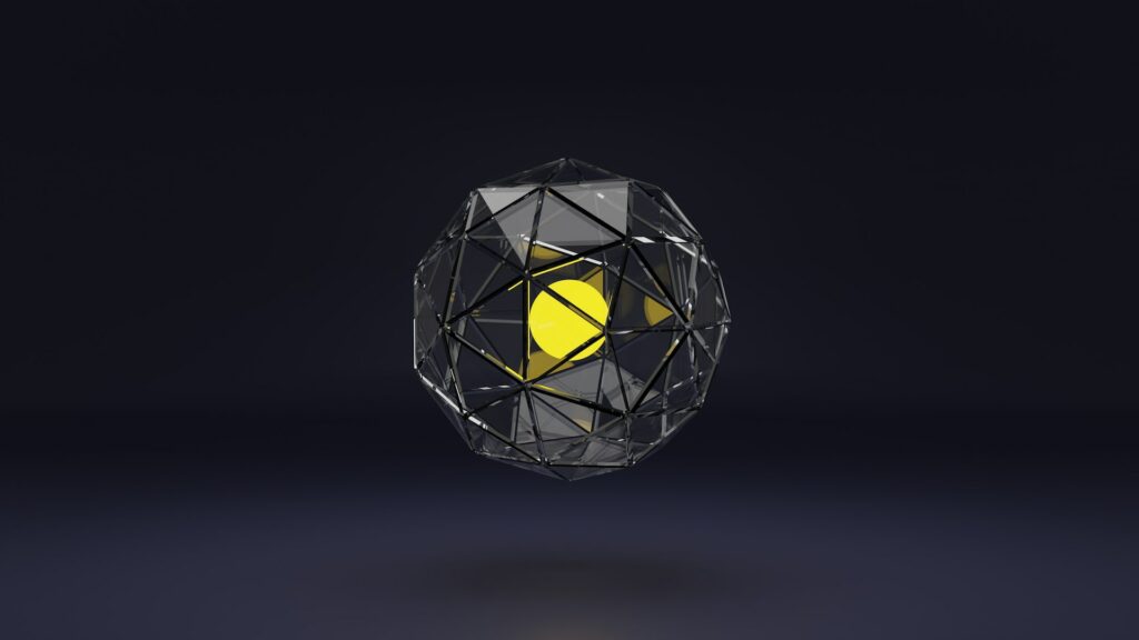 3D image of a yellow circle inside a glass cage