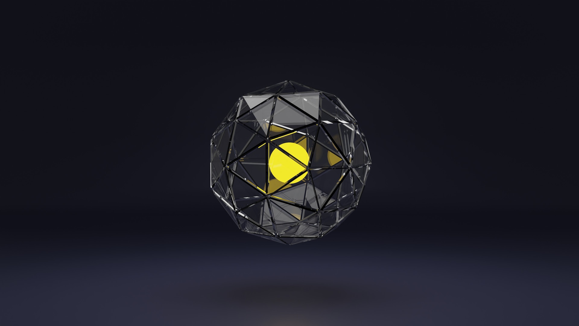 3D image of a yellow circle inside a glass cage