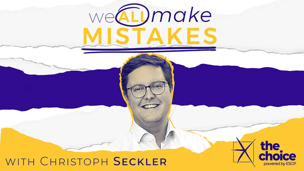 Illustration from episode five of the We All Make Mistakes podcast featuring a photo of episode guest Professor Christoph Seckler